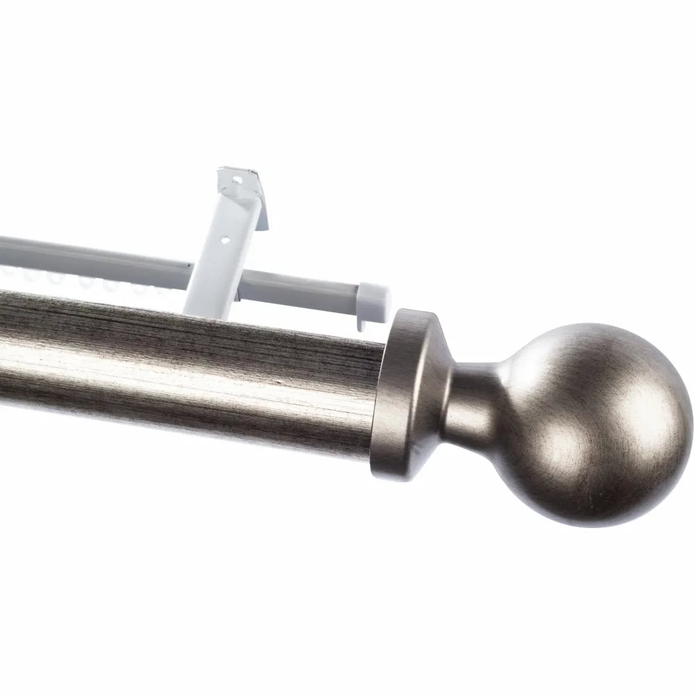 63mm Half Round Pelmet & Track Set with Ball Finial - German Silver