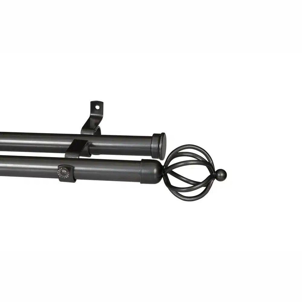 28mm Double Pole Set with Basket Finials - Gun Metal