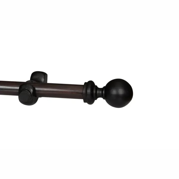 Promotions 181 CURTAIN POLE-34MM CLASSIC WOODEN SINGLE POLE SET-BALL FINIALS-DARK STAIN
