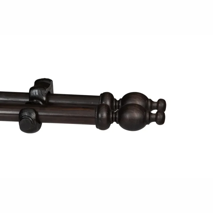 CURTAIN POLE-34MM CLASSIC WOODEN DOUBLE POLE SET-CLASSIC FINIALS-DARK STAIN