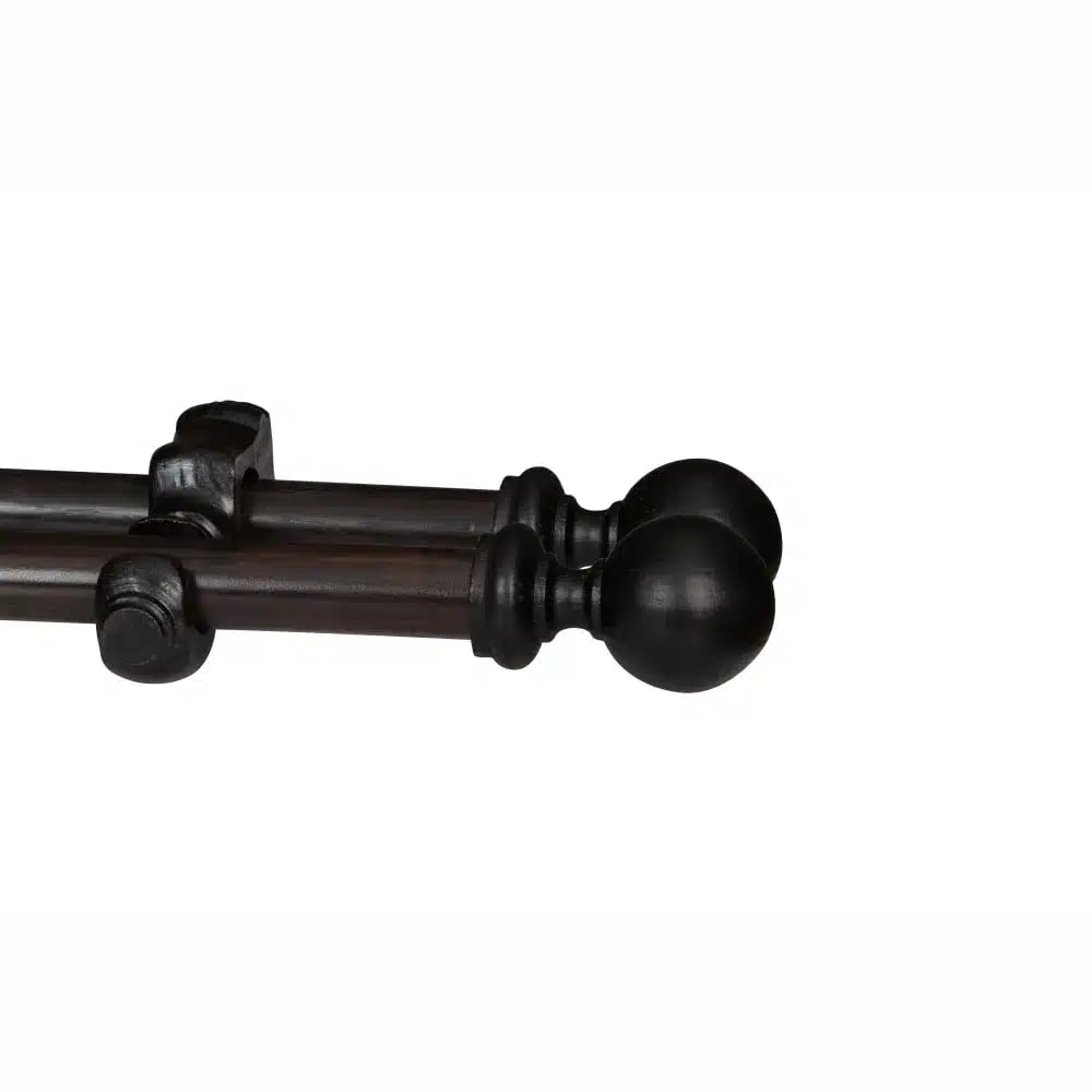 Finishing Touches SA 29 CURTAIN POLE-34MM CLASSIC WOODEN DOUBLE POLE SET-BALL FINIALS-DARK STAIN