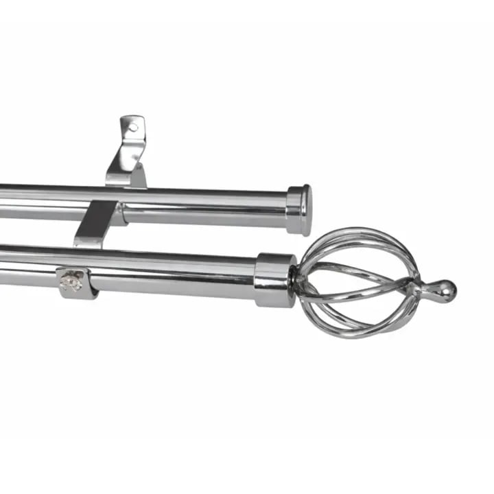 28mm Double Pole Set with Basket Finials - Chrome