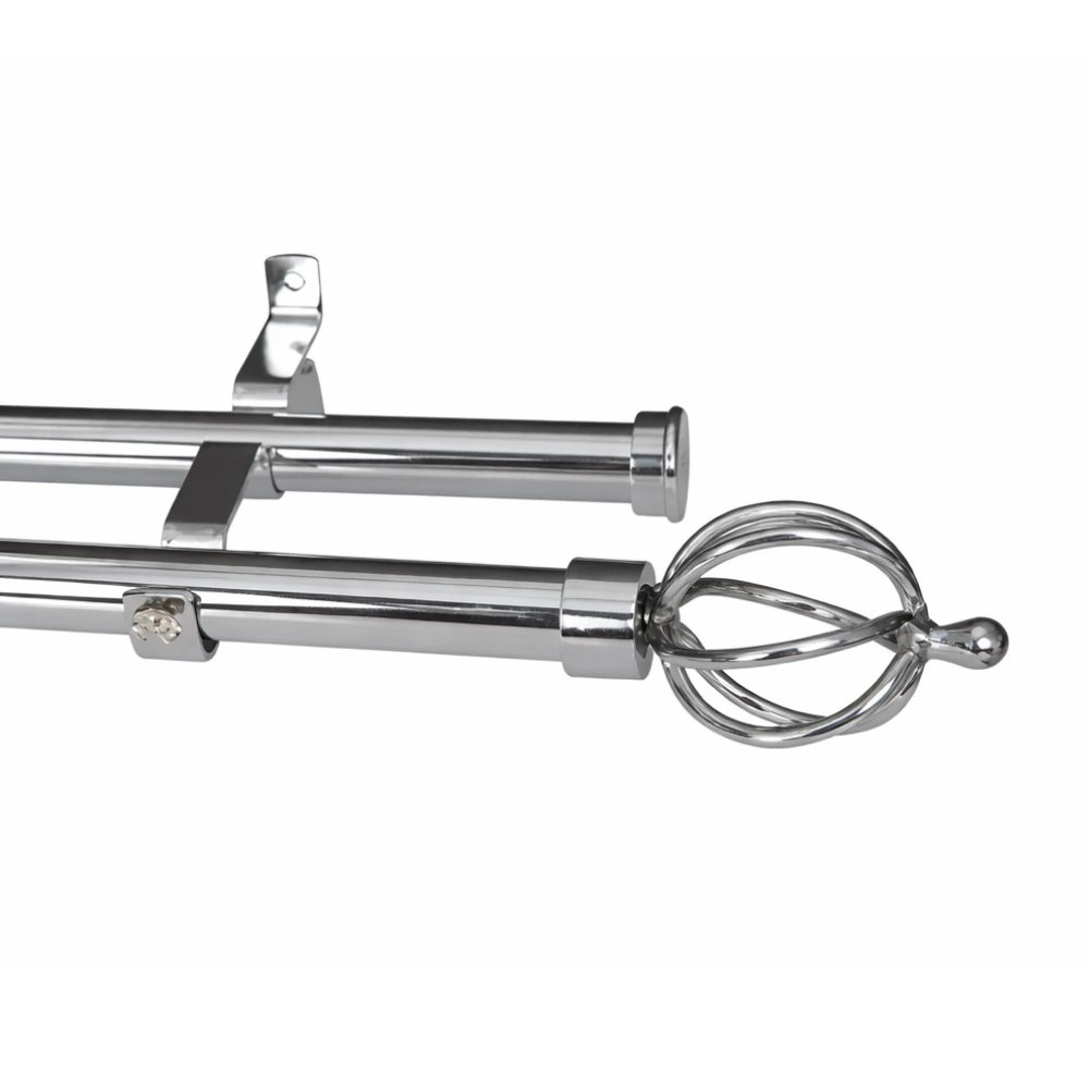 28mm Double Pole Set with Basket Finials - Chrome 1 28mm Double Pole Set with Basket Finials - Chrome
