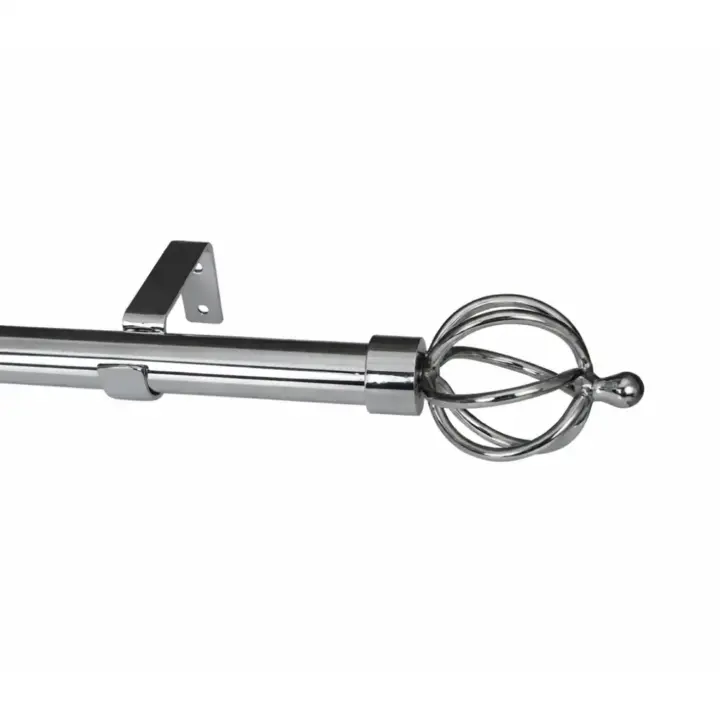 28mm Single Curtain Pole Set with Basket Finials - Chrome