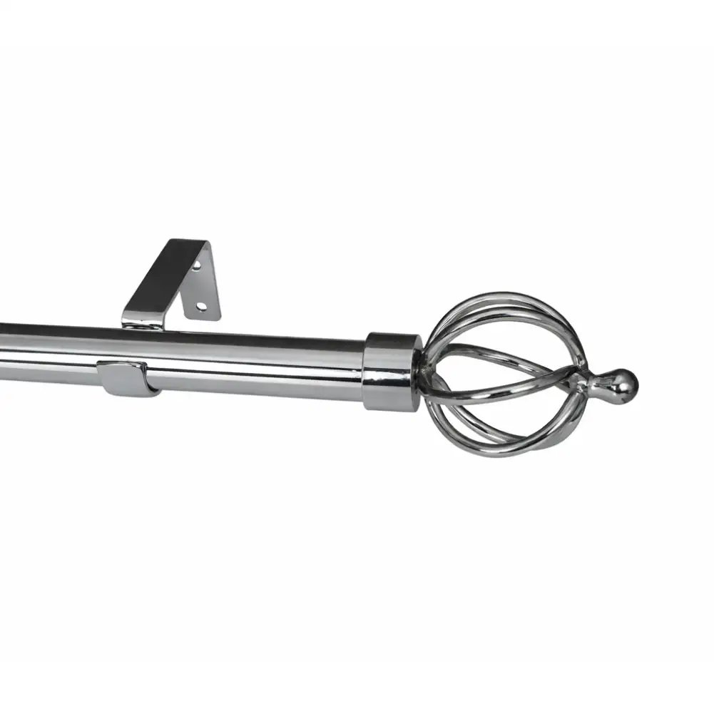 28mm Single Curtain Pole Set with Basket Finials - Chrome 1 28mm Single Curtain Pole Set with Basket Finials - Chrome