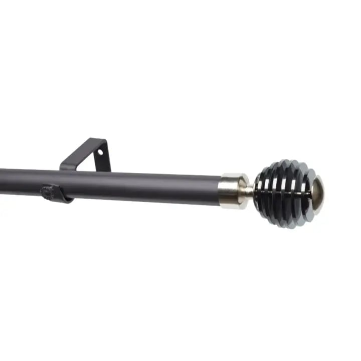 28mm Single Pole Set with Stacked Black Ball Finials - Matt Black