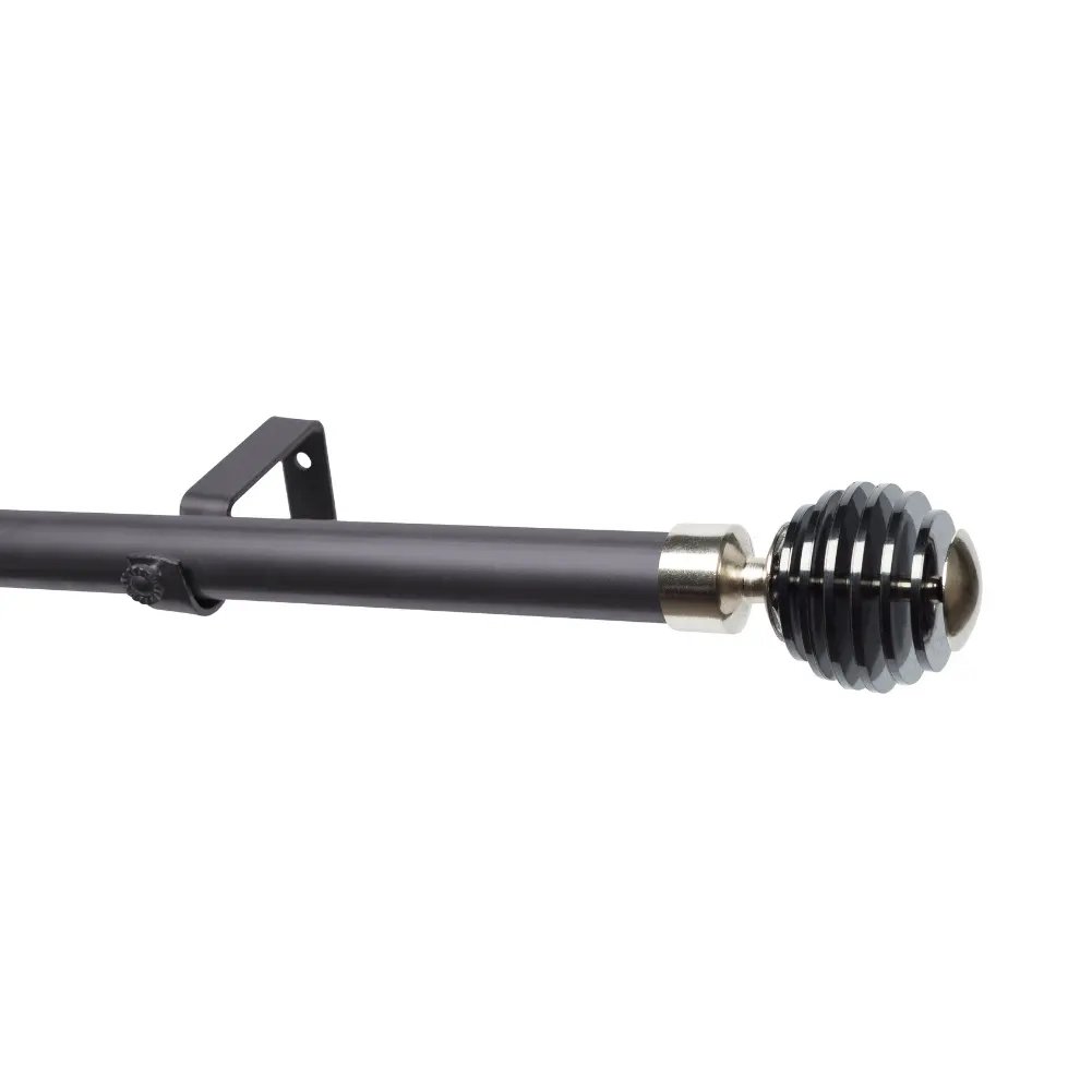 28mm Single Pole Set with Stacked Black Ball Finials - Matt Black