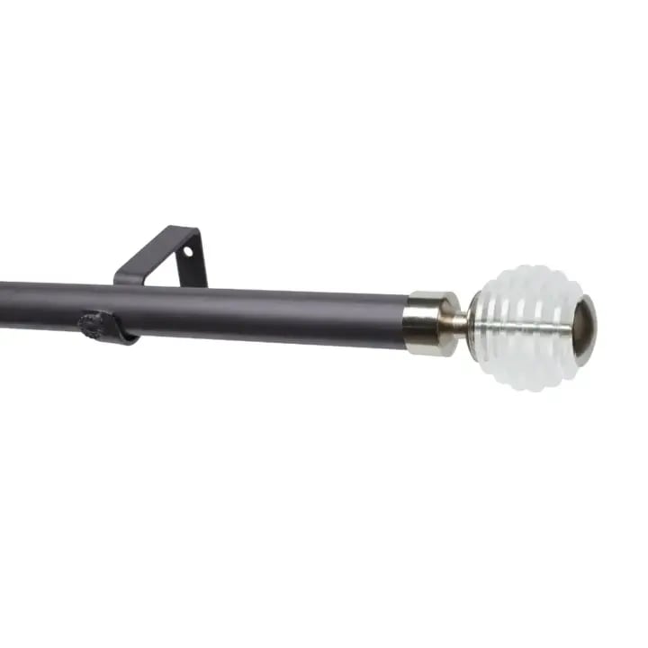 28mm Single Pole Set with Stacked Clear Ball Finials - Gun Metal