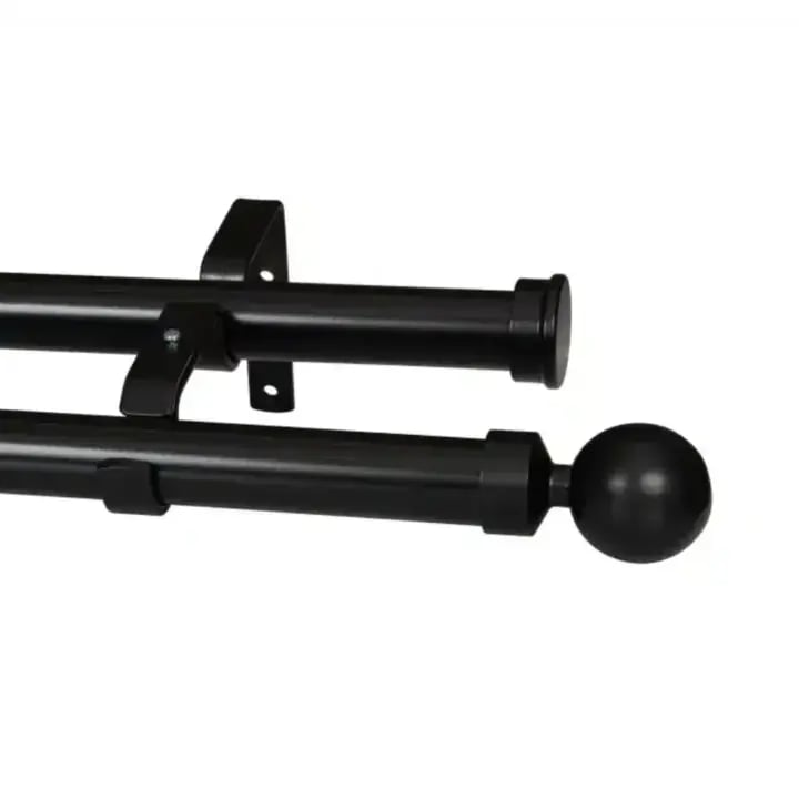 Curtain Pole-32mm Elements Double Pole Set Ball Finial-black