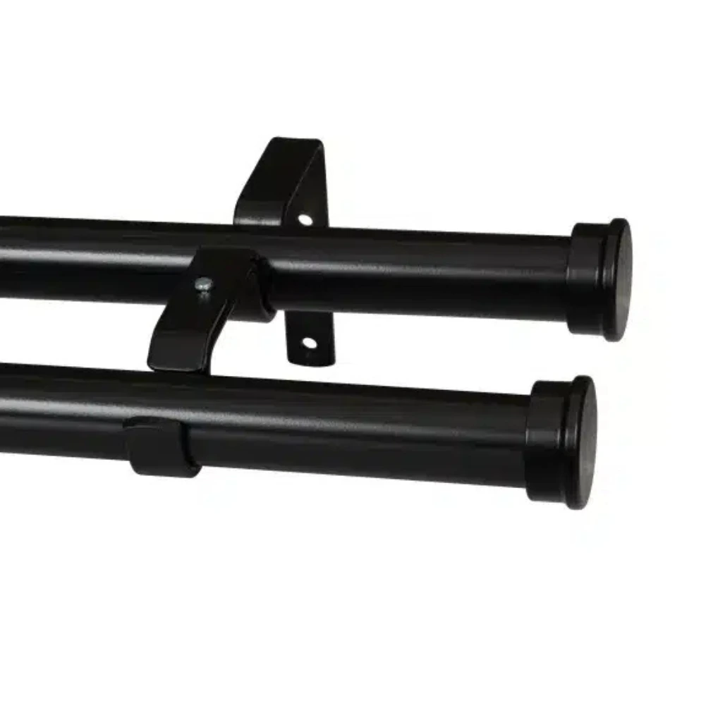 Curtain Pole-32mm Elements Double Pole Set End Cap-black