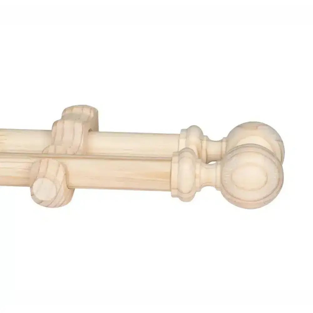 34mm Curtain Pole - Classic Wooden Double Pole Set-ball Finials-Natural