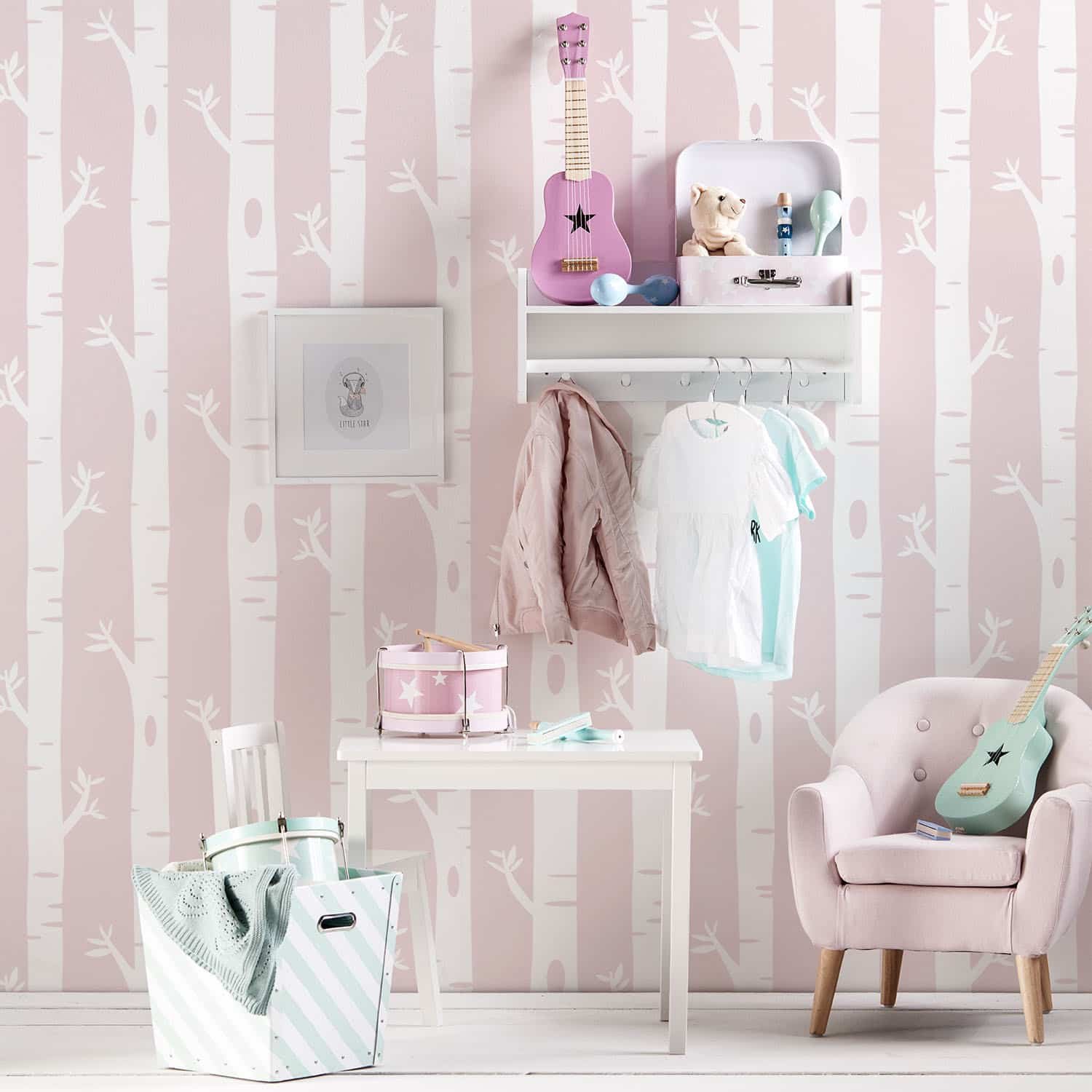 Kids Wallpaper - Birch Tree - Pink 2 Kids Wallpaper - Birch Tree - Pink - Image 2