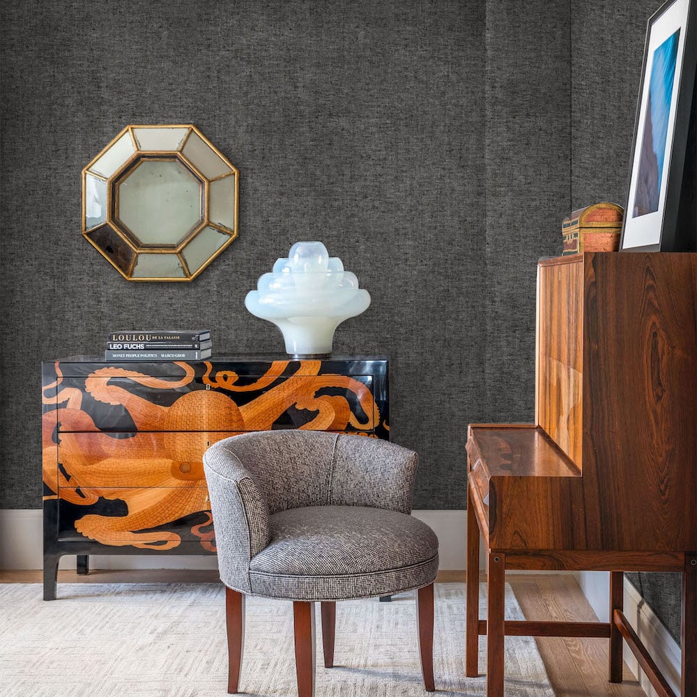 Wallpaper - Textured Linen - Charcoal 2 Wallpaper - Textured Linen - Charcoal - Image 2