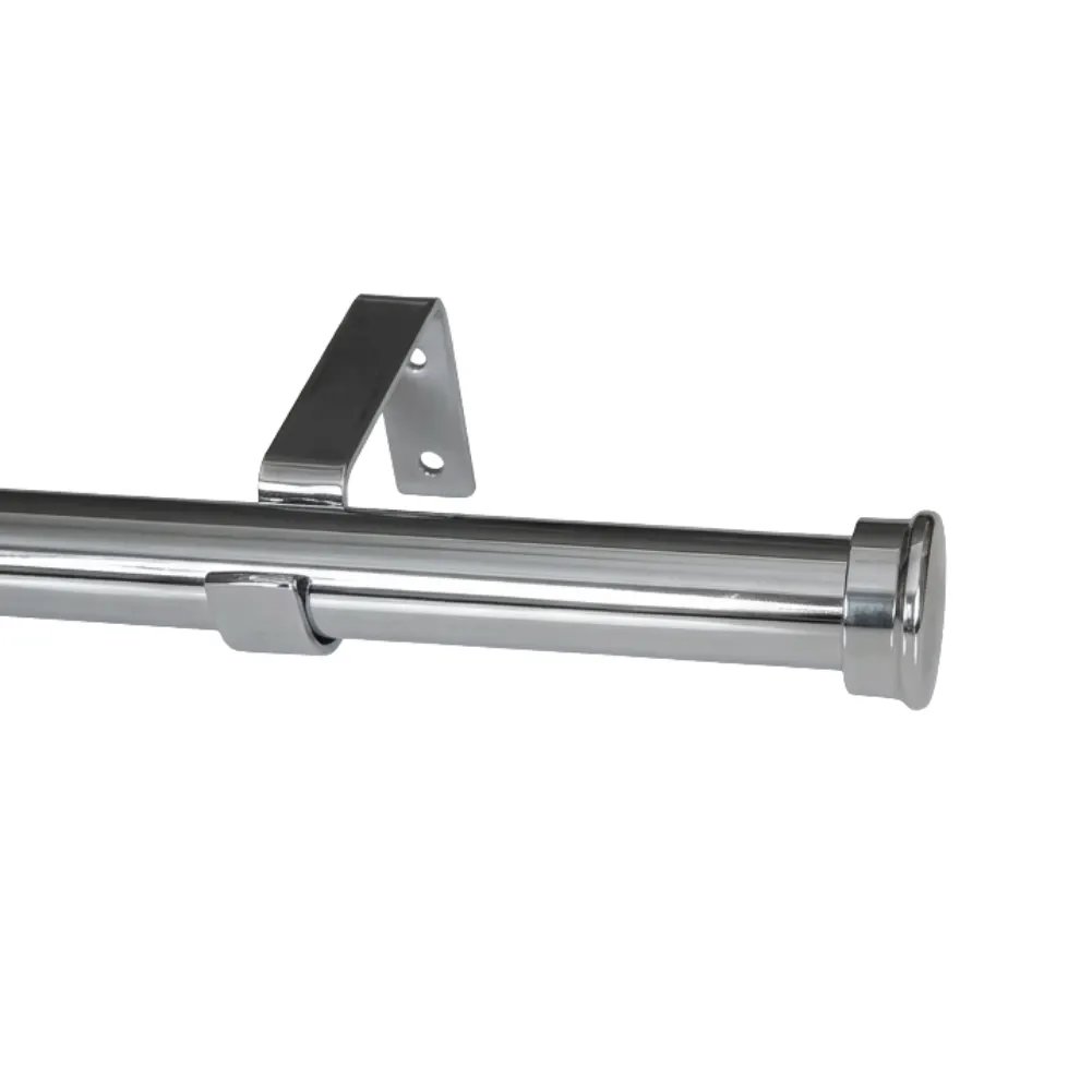 28mm Single Curtain Pole Set with End Caps - Chrome 1 28mm Single Curtain Pole Set with End Caps - Chrome