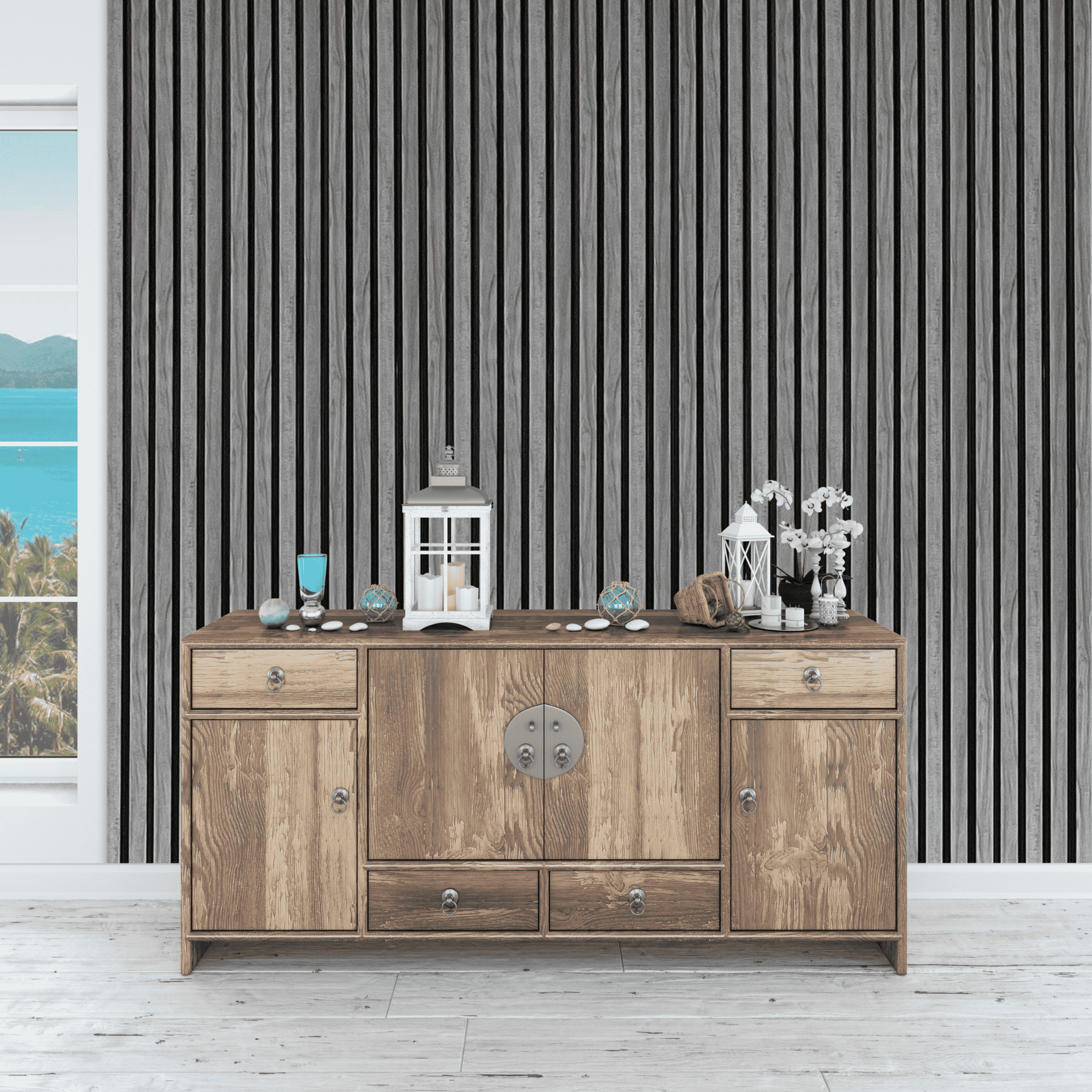 Wide Slatted Wall Panel - Grey