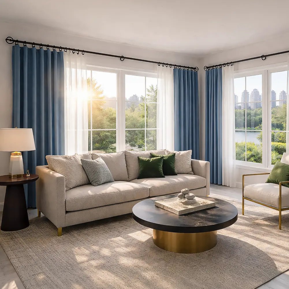 A 28mm double curtain pole set in a matt black finish, featuring an intricate woven basket finial on the front rod and a subtle end cap on the secondary rod.