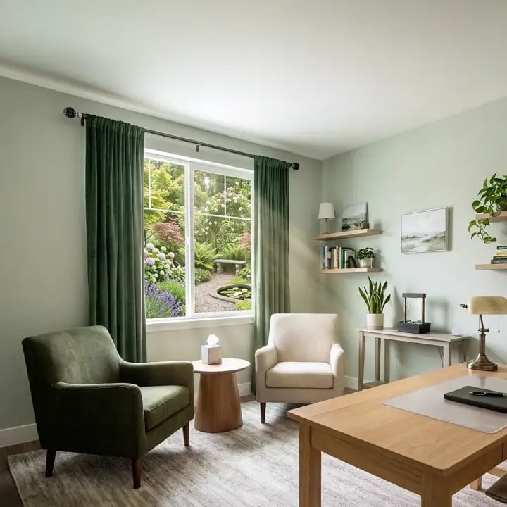 A 28mm single curtain pole in a gun metal finish, featuring a modern designer ring finial, shown in a contemporary interior setting.