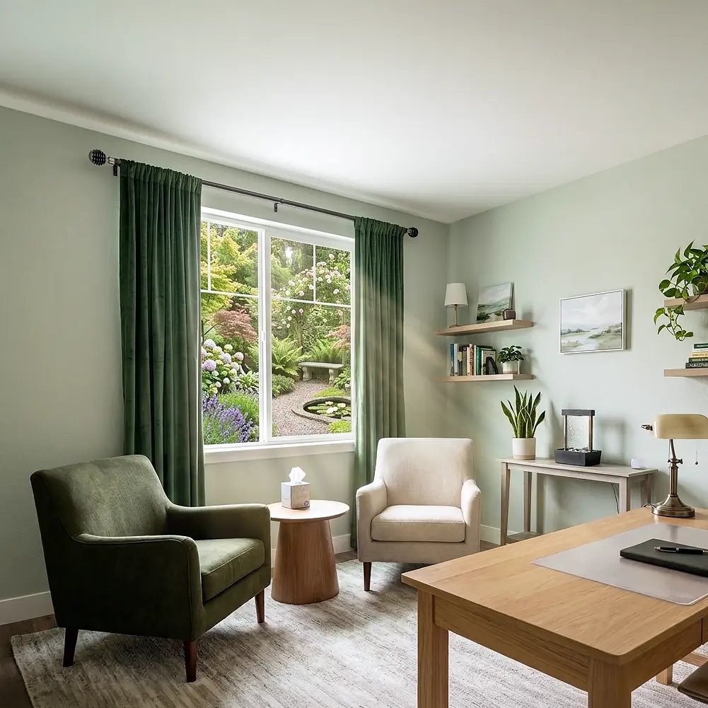 A 28mm single curtain pole in a gun metal finish, featuring a modern designer ring finial, shown in a contemporary interior setting.