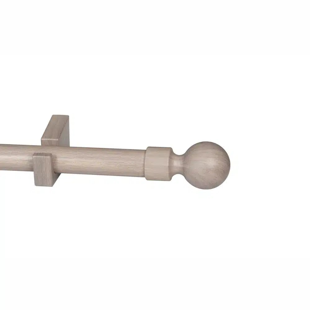 CURTAIN POLE-34MM WOOD-LIKE DESIGNER SINGLE POLE SET-BALL FINIAL SEA MIST