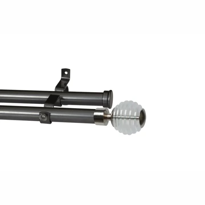 28mm Double Pole Set with Stacked Clear Ball Finials - Gun Metal