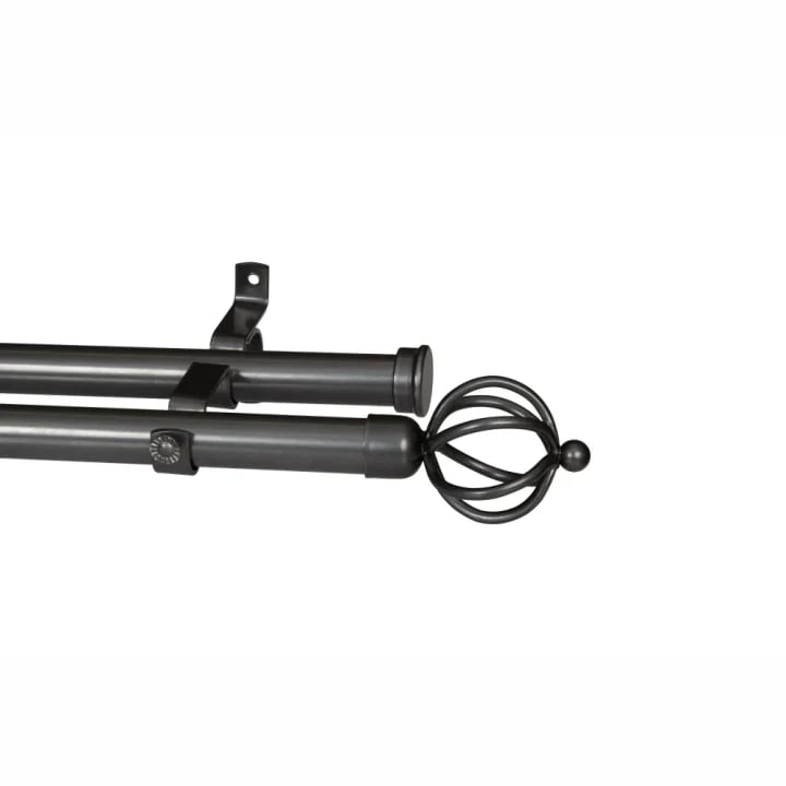 28mm Double Pole Set with Basket Finials - Gun Metal