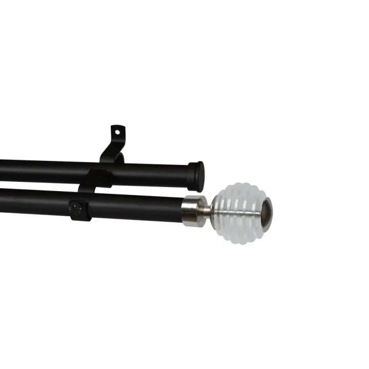 28mm Double Pole Set with Stacked Clear Ball Finials - Matt Black