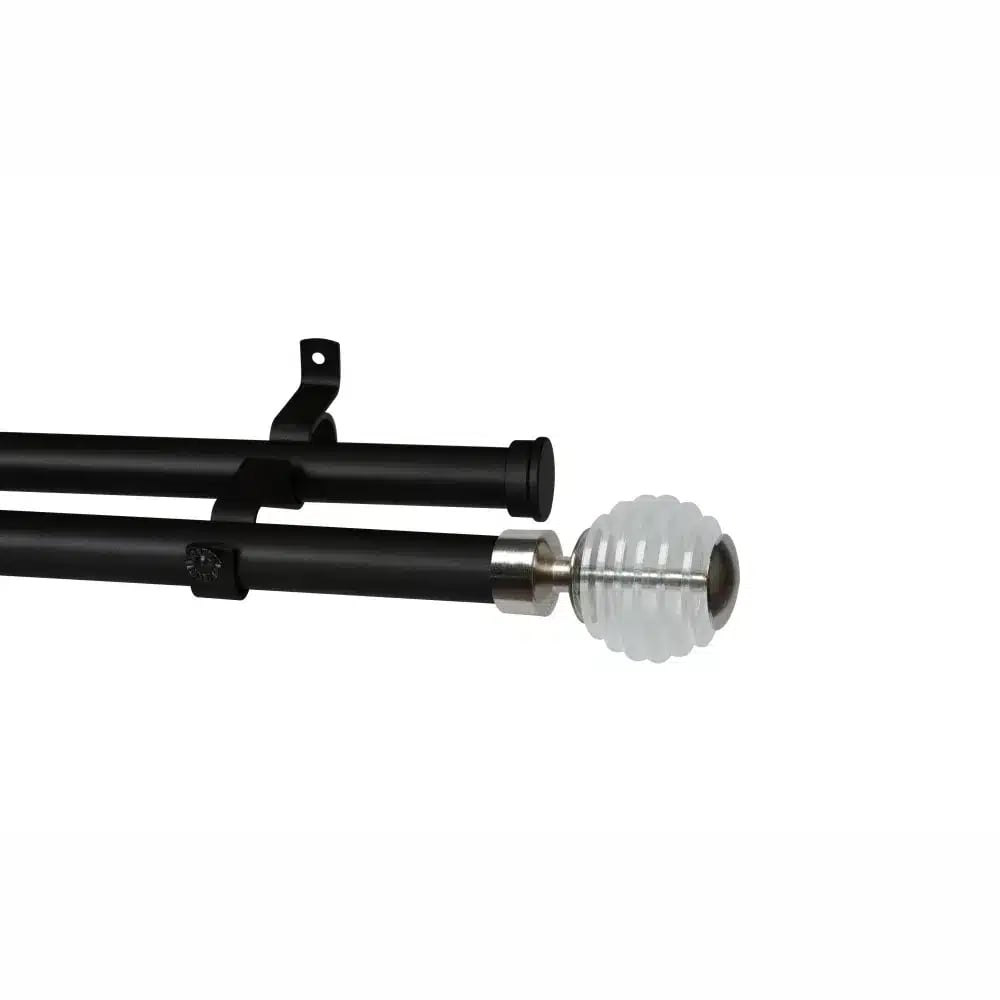 28mm Double Pole Set with Stacked Clear Ball Finials - Matt Black