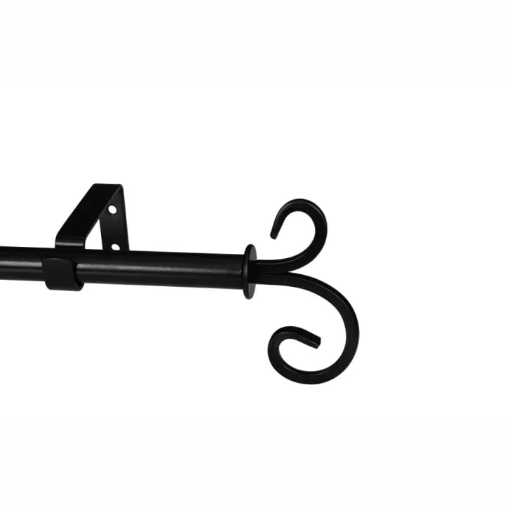 CURTAIN POLE-22MM GOTHIC SINGLE POLE SET-SCROLL FINIAL-BLACK