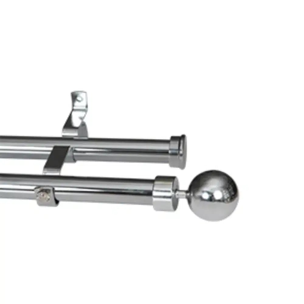 CURTAIN POLE-28MM DOUBLE POLE SET BALL FINIAL-CHROME