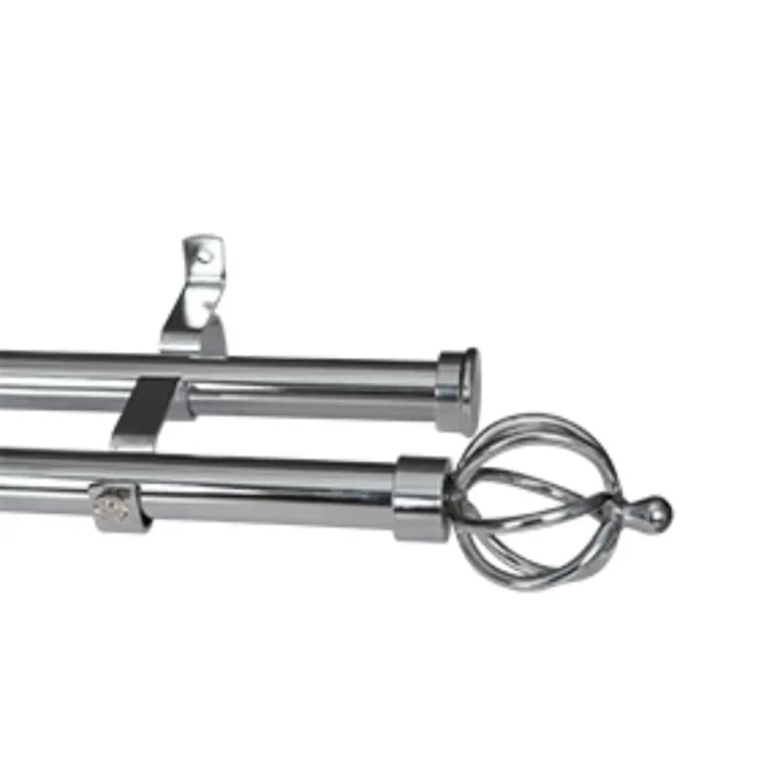 CURTAIN POLE-28MM DOUBLE POLE SET BASKET FINIAL-CHROME