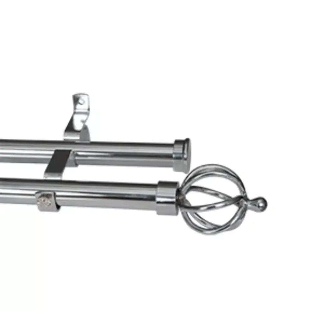 CURTAIN POLE-28MM DOUBLE POLE SET BASKET FINIAL-CHROME