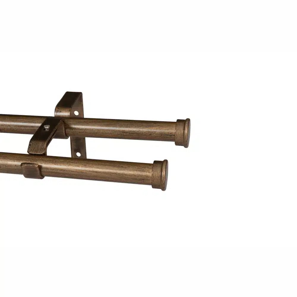 CURTAIN POLE-32MM ELEMENTS DOUBLE POLE SET END CAP-BRONZE