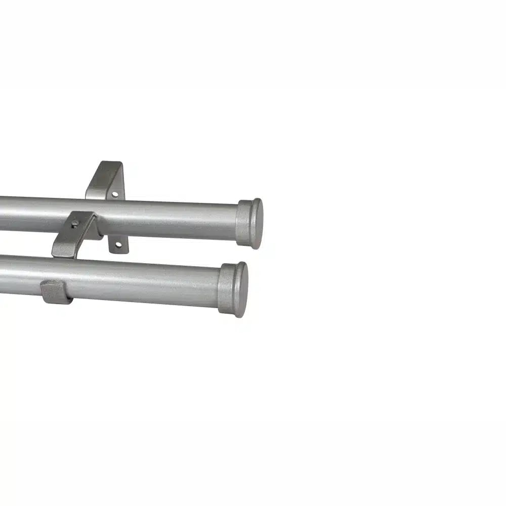 CURTAIN POLE-32MM ELEMENTS DOUBLE POLE SET- END CAP- SILVER