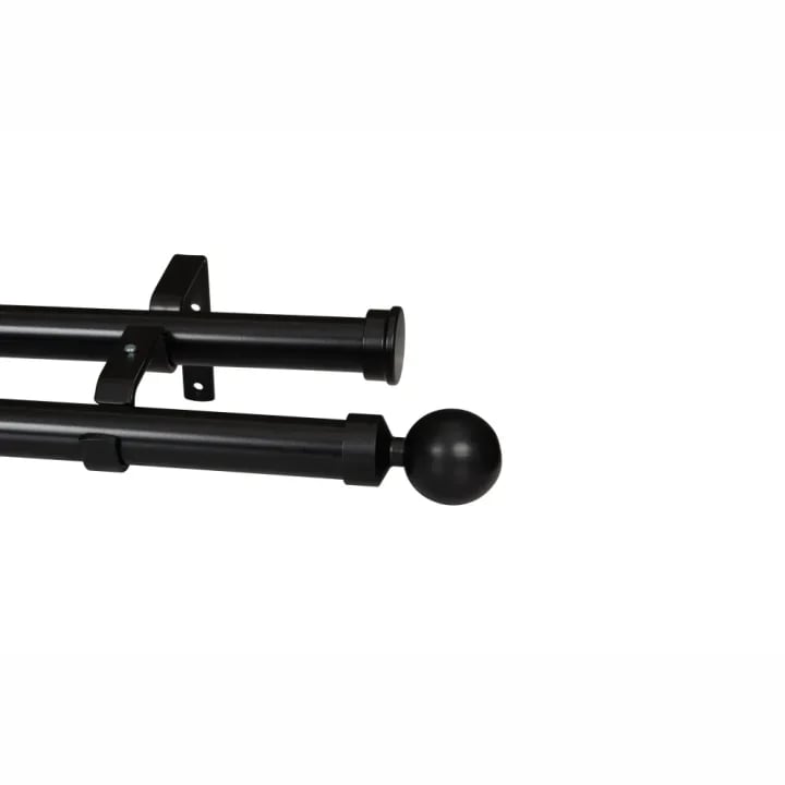 CURTAIN POLE-32MM ELEMENTS DOUBLE POLE SET BALL FINIAL-BLACK