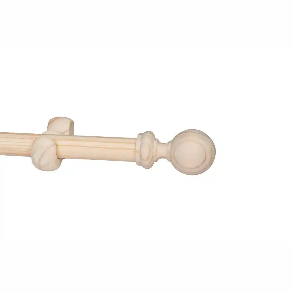 CURTAIN POLE-34MM CLASSIC WOODEN SINGLE POLE SET-BALL FINIALS-NATURAL