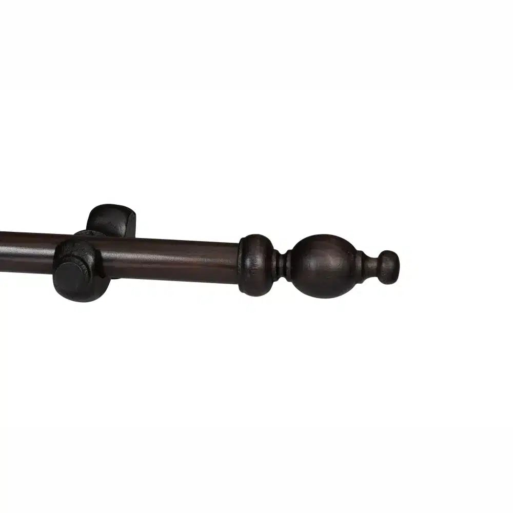 CURTAIN POLE-34MM CLASSIC WOODEN SINGLE POLE SET-CLASSIC FINIALS-DARK STAIN
