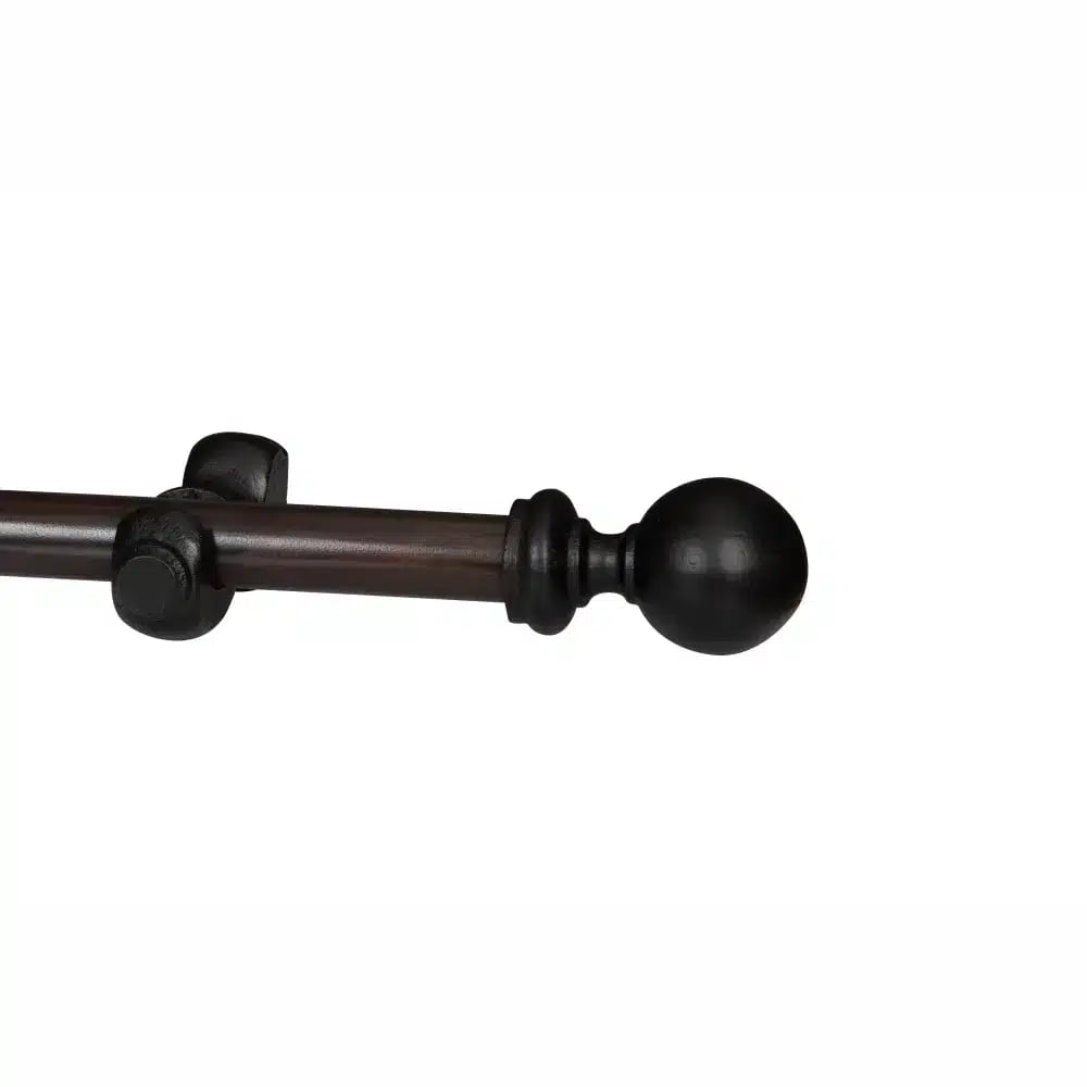 CURTAIN POLE-34MM CLASSIC WOODEN SINGLE POLE SET-BALL FINIALS-DARK STAIN