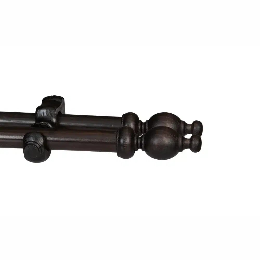 CURTAIN POLE-34MM CLASSIC WOODEN DOUBLE POLE SET-CLASSIC FINIALS-DARK STAIN
