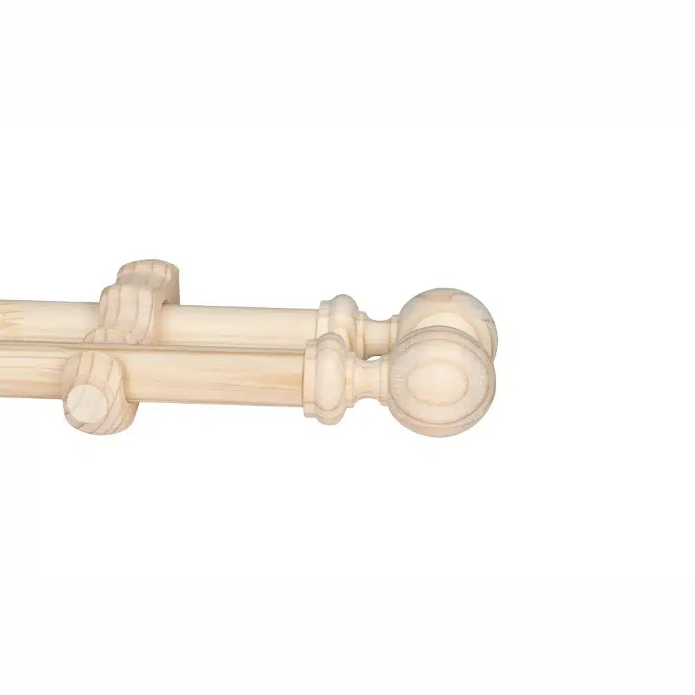 CURTAIN POLE-34MM CLASSIC WOODEN DOUBLE POLE SET-BALL FINIALS-NATURAL