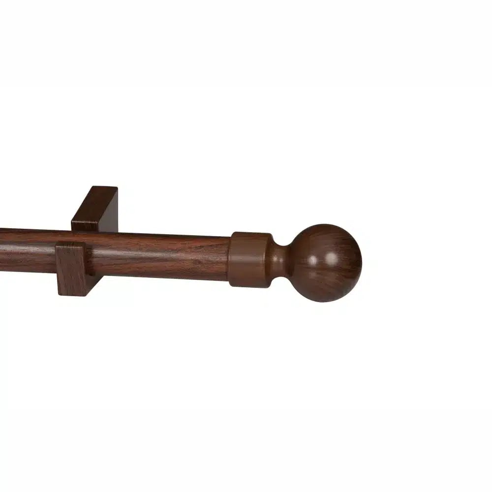 CURTAIN POLE-34MM WOOD-LIKE DESIGNER SINGLE POLE SET BALL FINIAL AUBURN