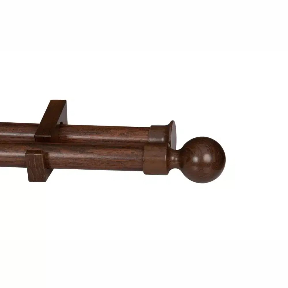 CURTAIN POLE-34MM WOOD-LIKE DESIGNER DOUBLE POLE SET-BALL FINIAL AUBURN