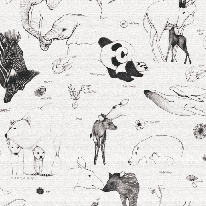 Kids Wallpaper - Baby Animals - Black & White