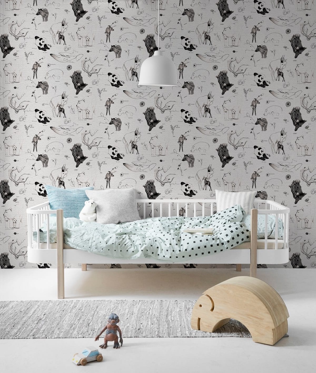 Kids Wallpaper - Baby Animals - Black & White - Image 2