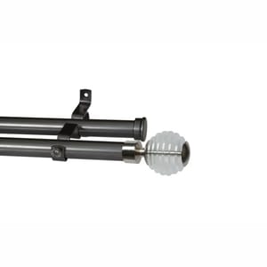 28mm Double Pole Set with Stacked Clear Ball Finials - Gun Metal