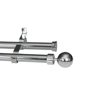 CURTAIN POLE-28MM DOUBLE POLE SET BALL FINIAL-CHROME