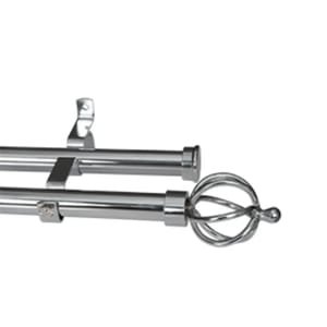 CURTAIN POLE-28MM DOUBLE POLE SET BASKET FINIAL-CHROME