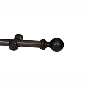 CURTAIN POLE-34MM CLASSIC WOODEN SINGLE POLE SET-BALL FINIALS-DARK STAIN