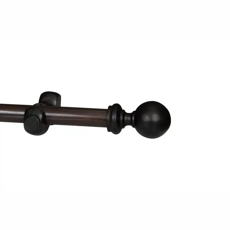 CURTAIN POLE-34MM CLASSIC WOODEN SINGLE POLE SET-BALL FINIALS-DARK STAIN