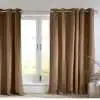 VELVET FABRIC EYELET CURTAIN-BEIGE