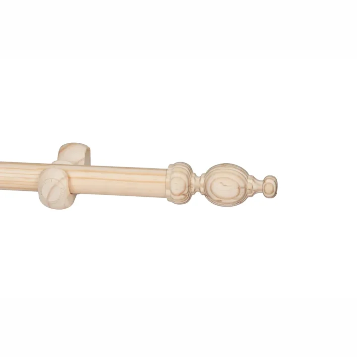 Curtain Pole-34Mm Classic Wooden Single Pole Set-Classic Finials-Natural